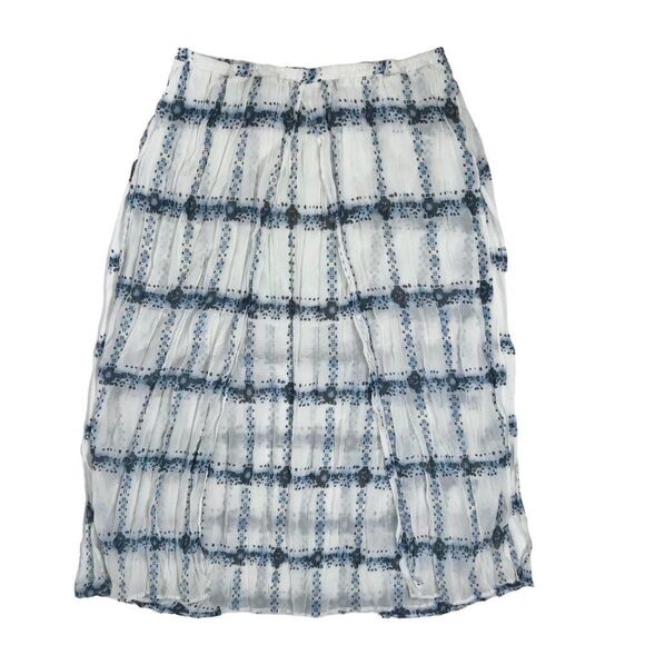 Women's Cato Blue & White Boho Coastal Chic Cottagecore Pleated Skirt / 18/20W - Picture 6 of 8